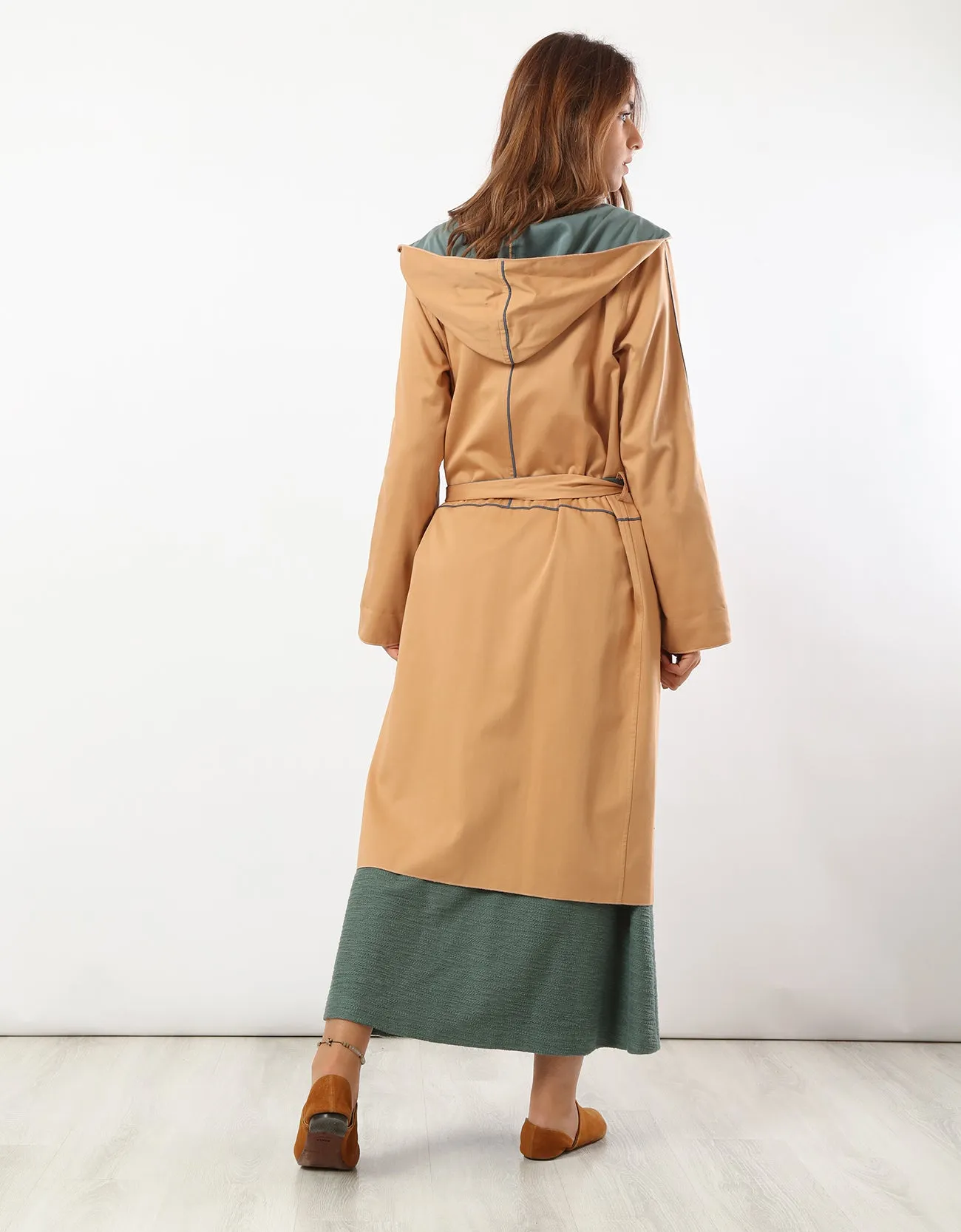 Double face coat with hoodie