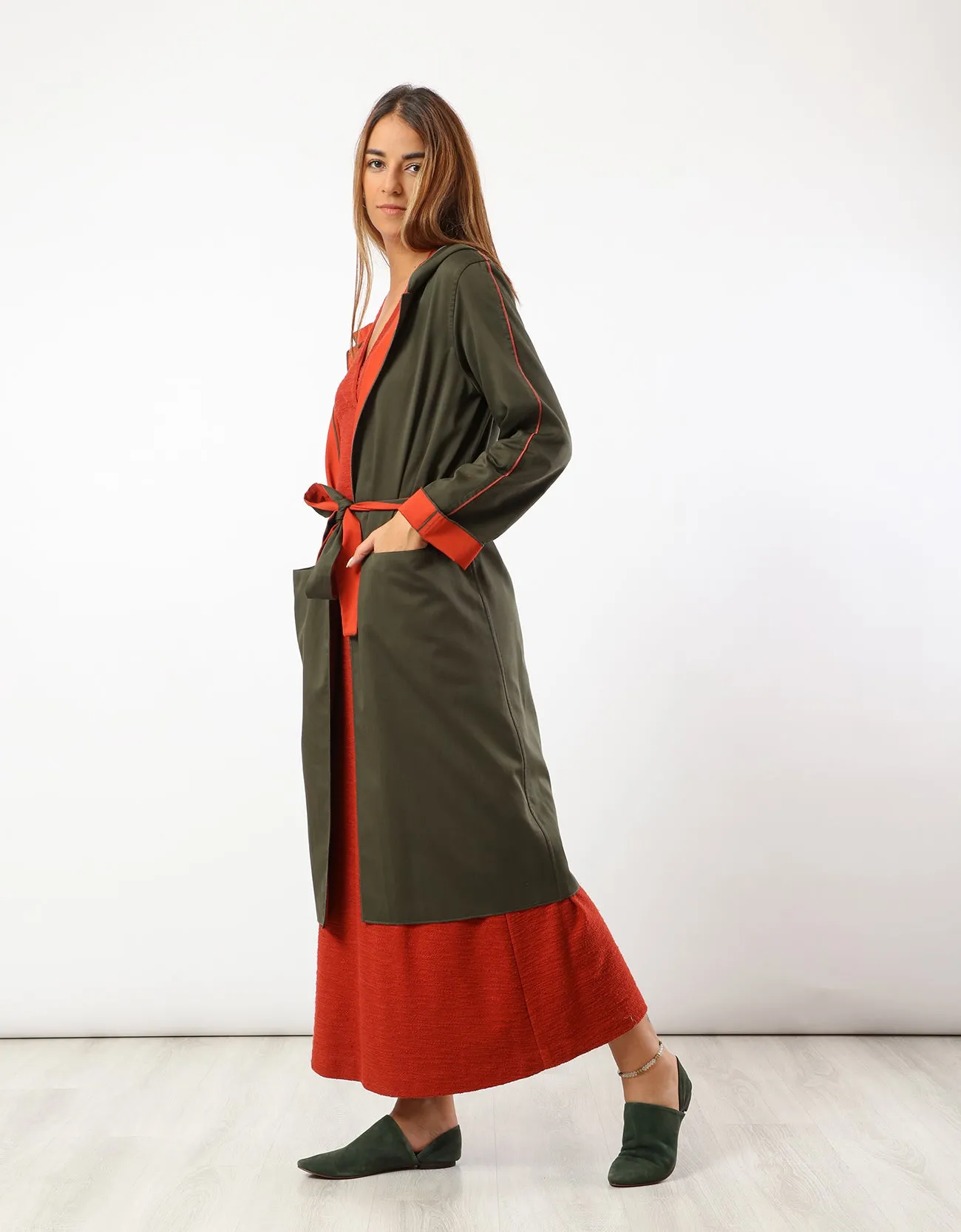 Double face coat with hoodie