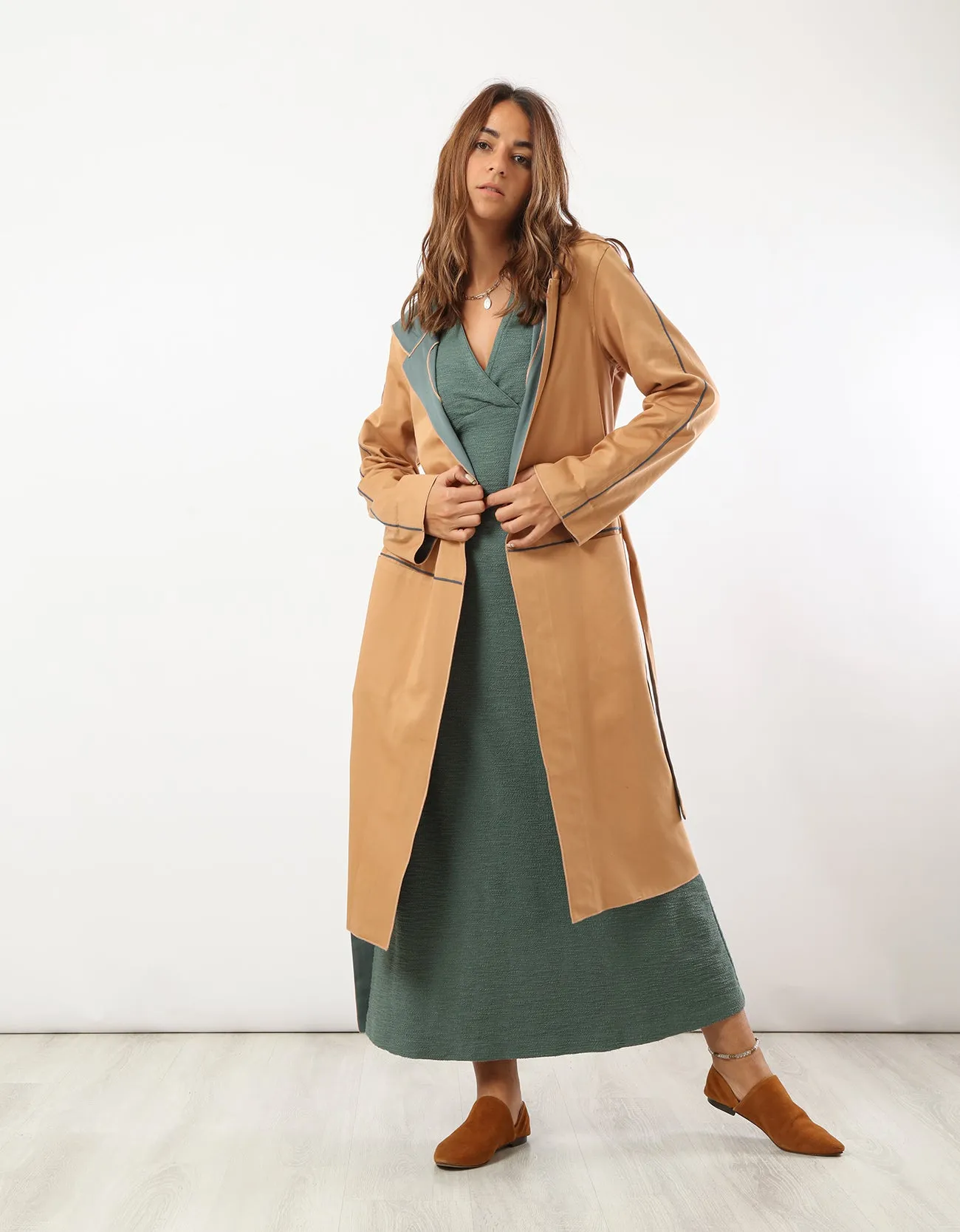 Double face coat with hoodie