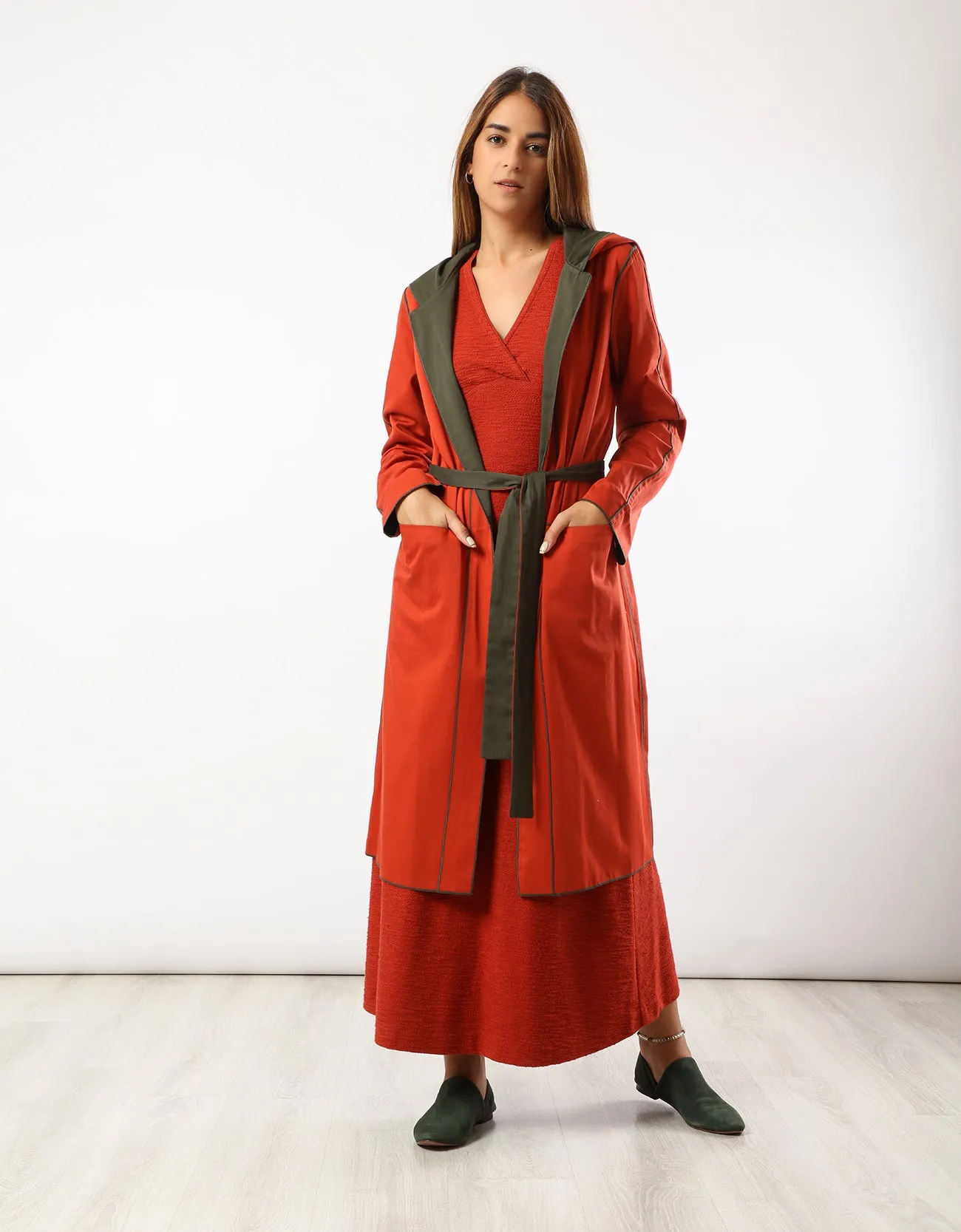 Double face coat with hoodie
