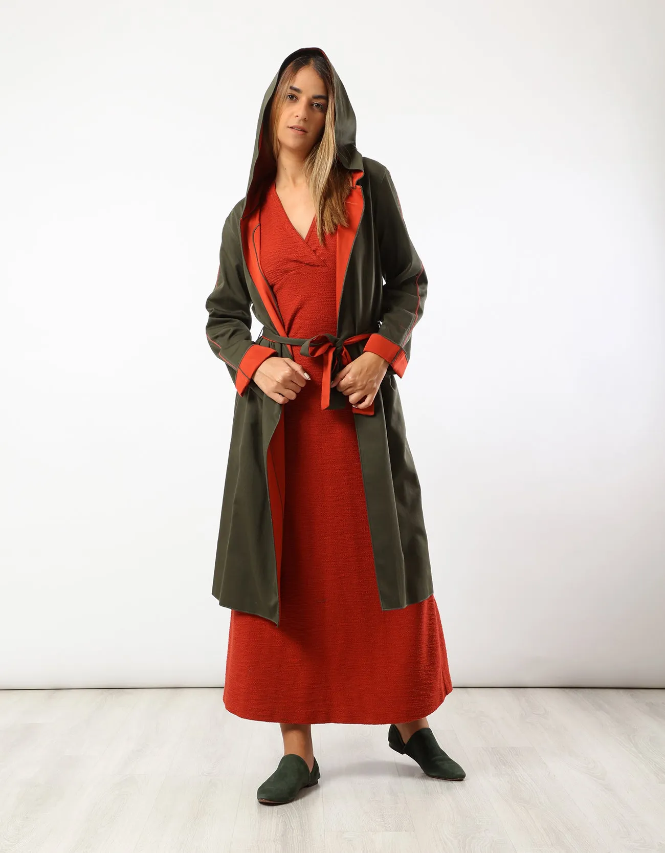 Double face coat with hoodie