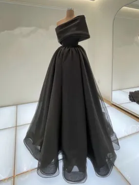 Elegant Black Organza Prom Dresses One Shoulder Y2933