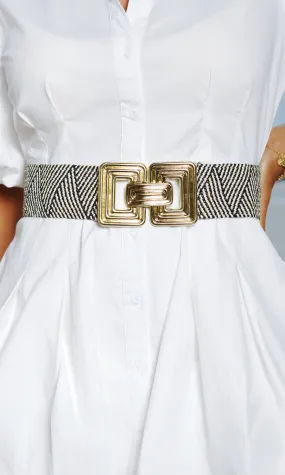 Elegant Contrast Belt with Gold Buckle
