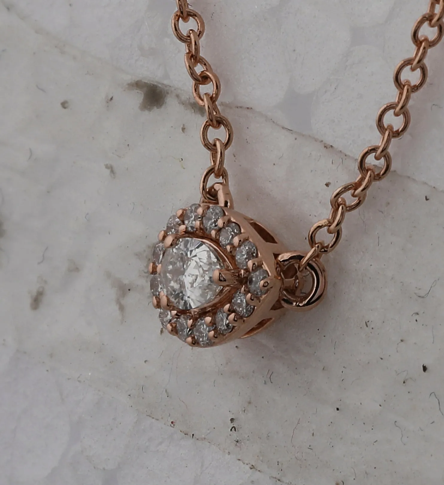 Enchanting Rose Gold Pear Diamond Pendant Necklace