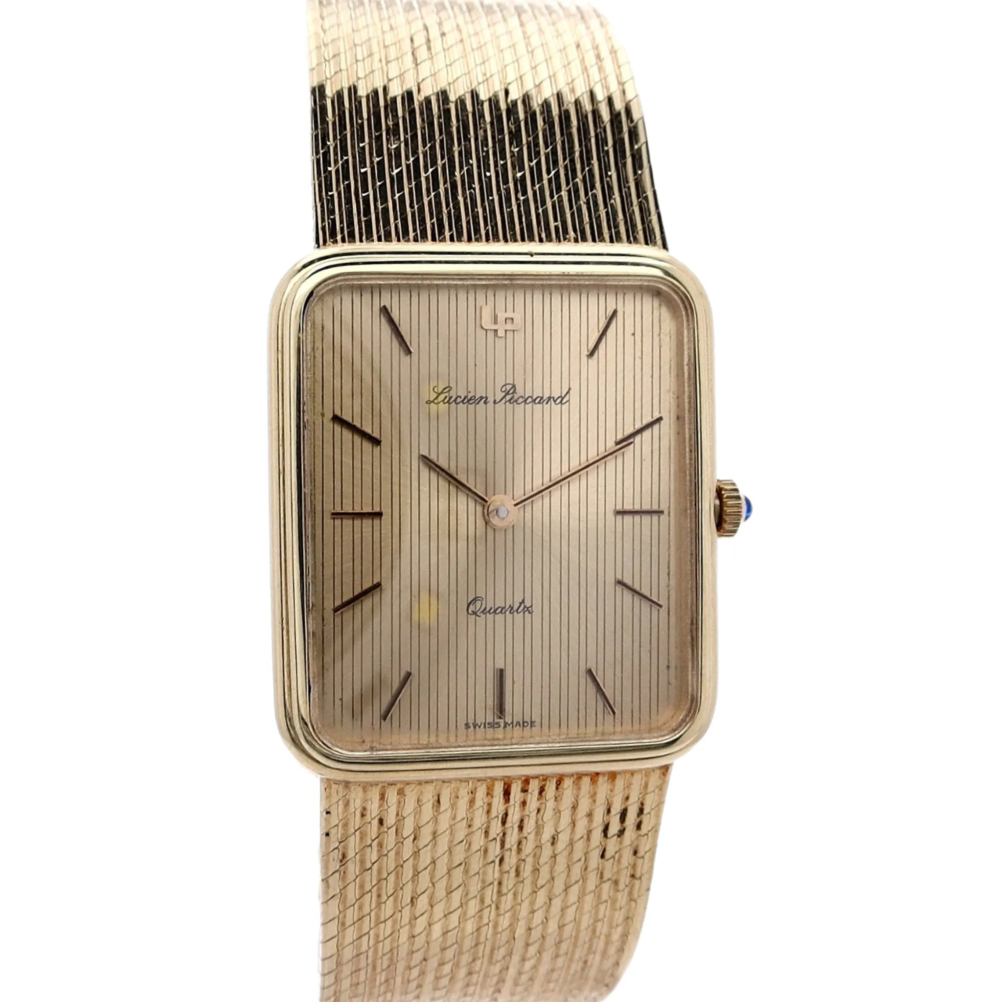 Estate Lucien Piccard 14k Yellow Gold Vintage Rectangular Gold Dial 24658