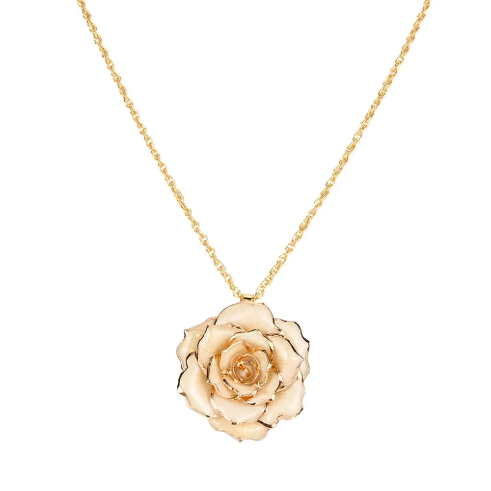 Estink Rose Flower Necklace for Mom Friend 30mm Golden Necklace Chain with 24k Gold Dipped Real Rose Pendant Gift for Women Mom Birthday Wedding Holiday Gift with Jewelry Box