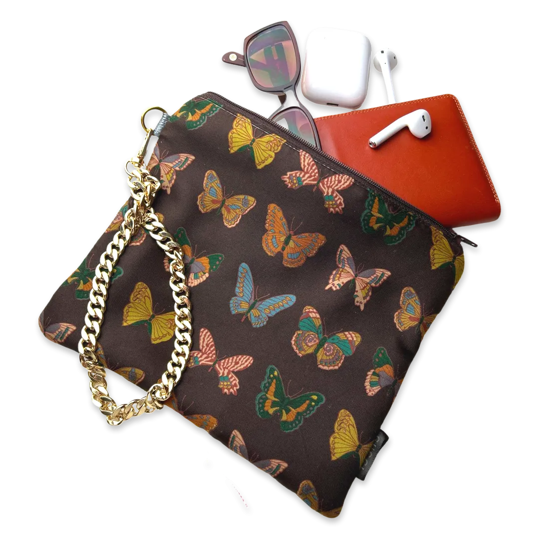 Farfalle Brown Vintage Silk Scarf Wristlet Bag