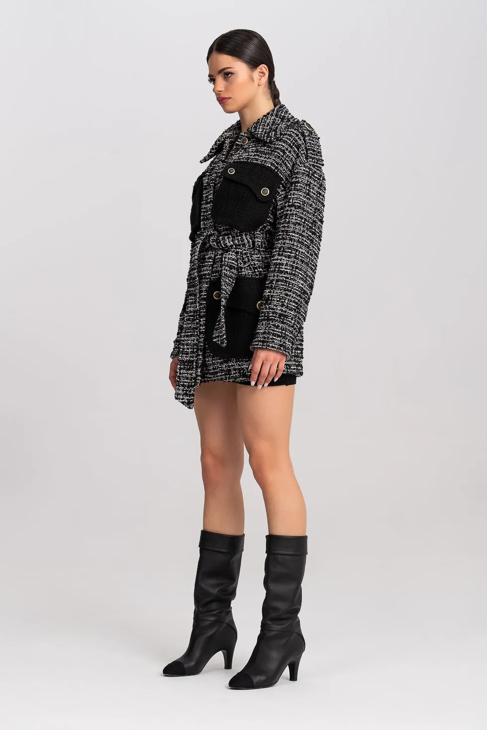 'Fay' Belted Tweed Contrast Jacket