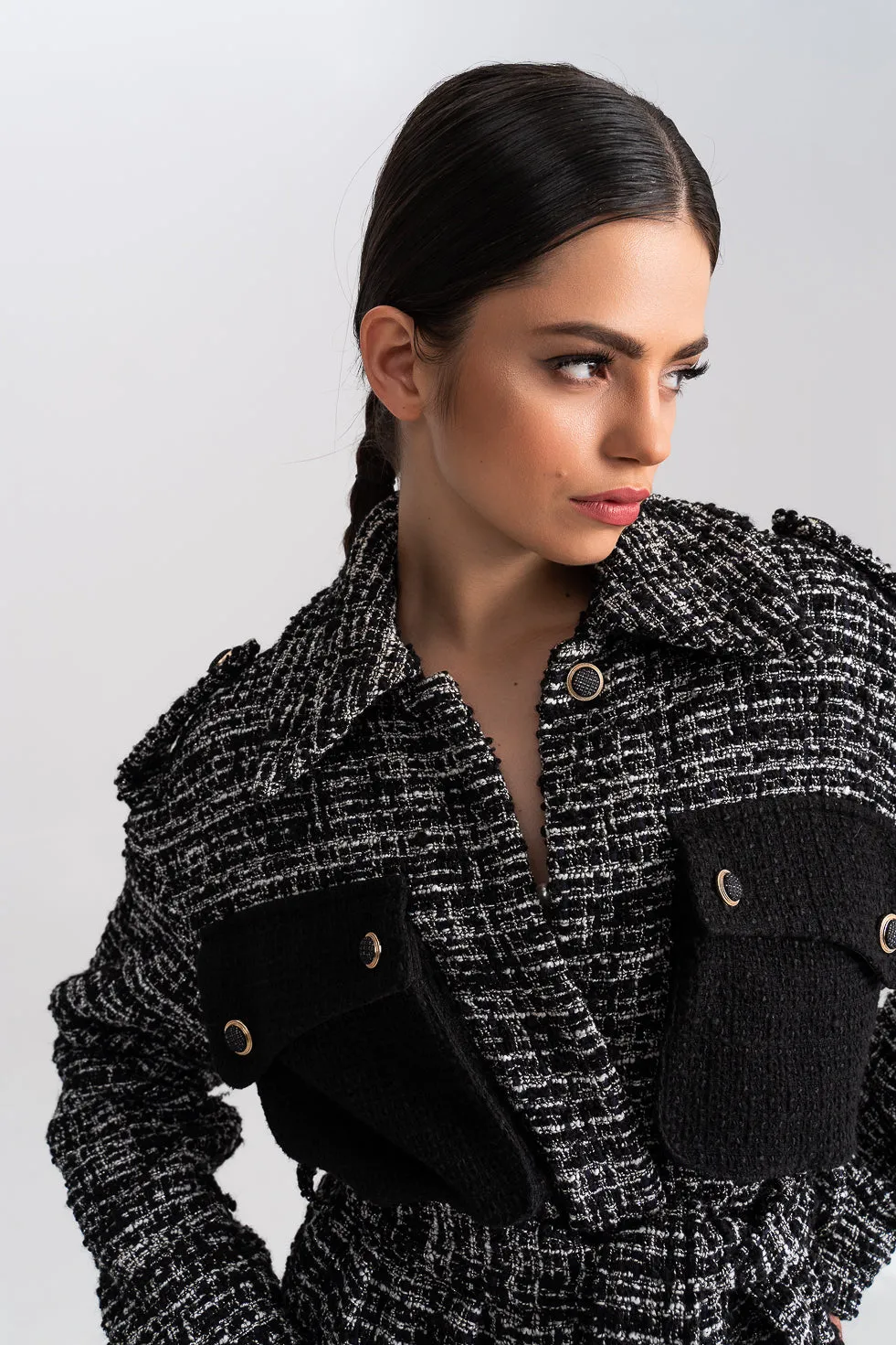 'Fay' Belted Tweed Contrast Jacket
