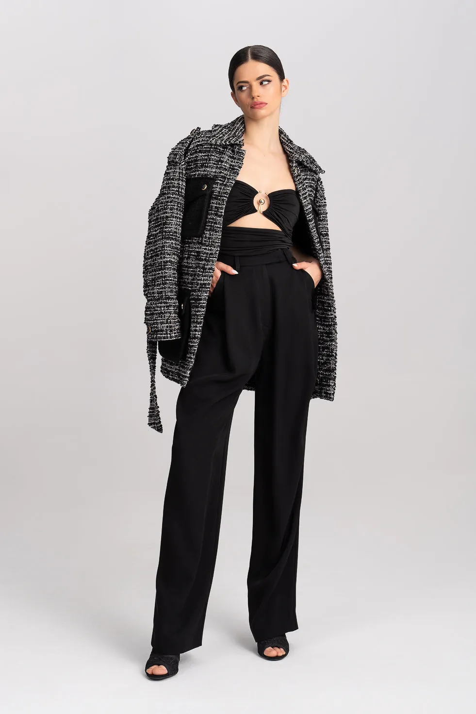 'Fay' Belted Tweed Contrast Jacket