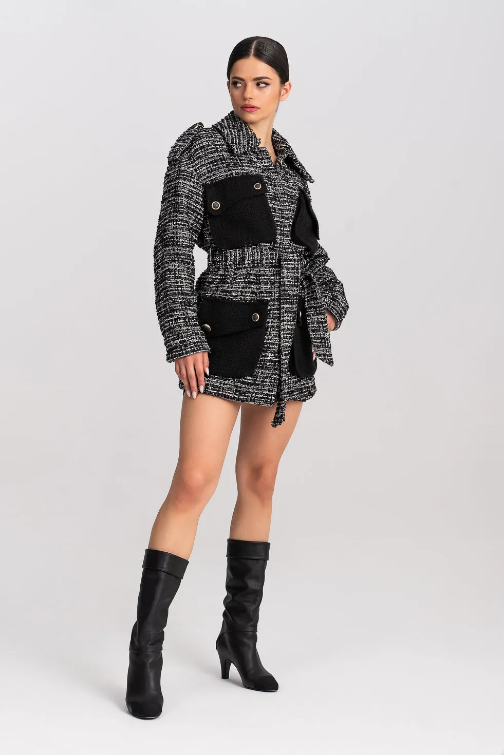'Fay' Belted Tweed Contrast Jacket
