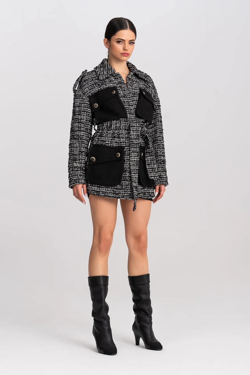 'Fay' Belted Tweed Contrast Jacket
