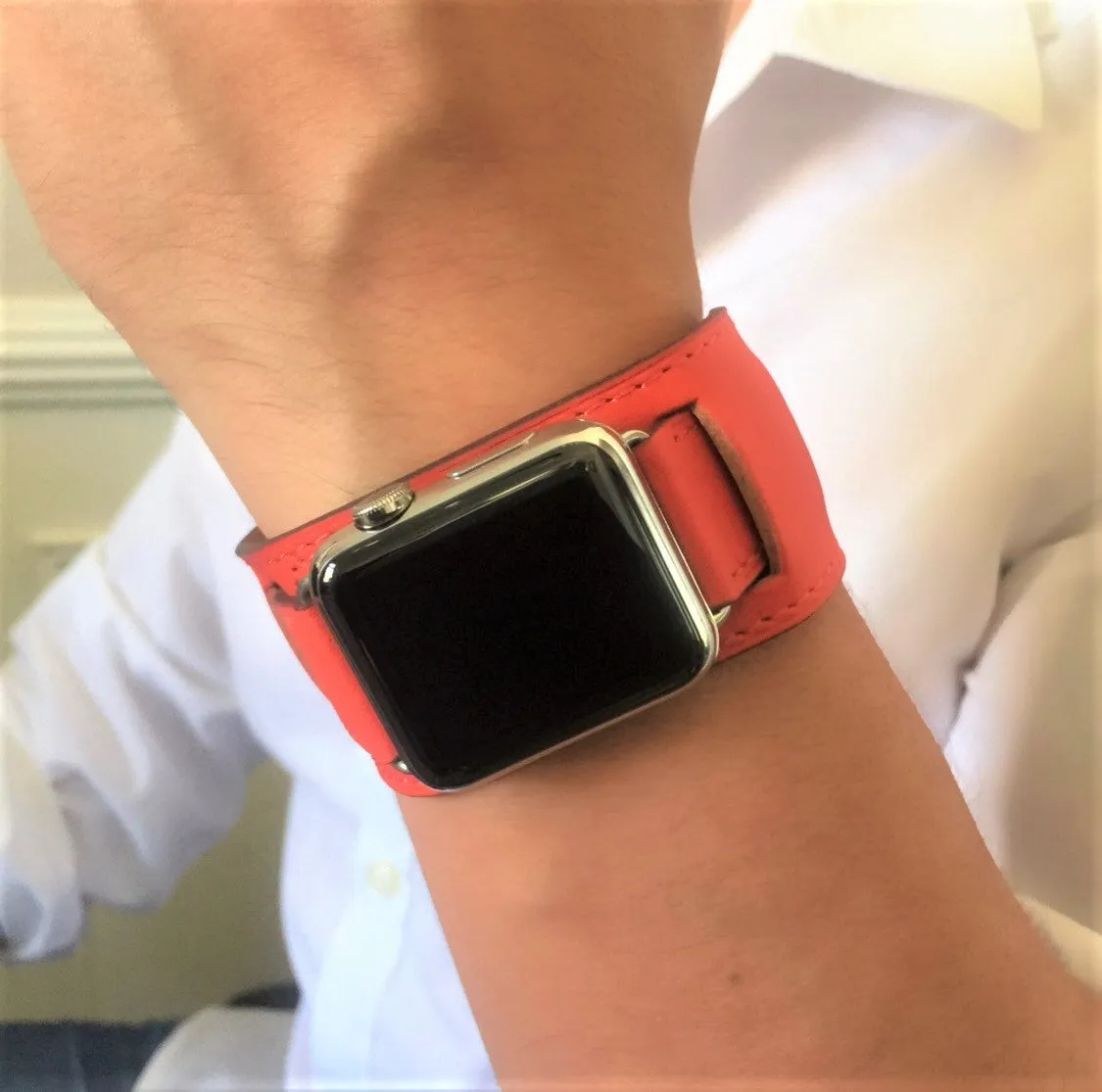 Fire Red Apple Watch Leather Cuff