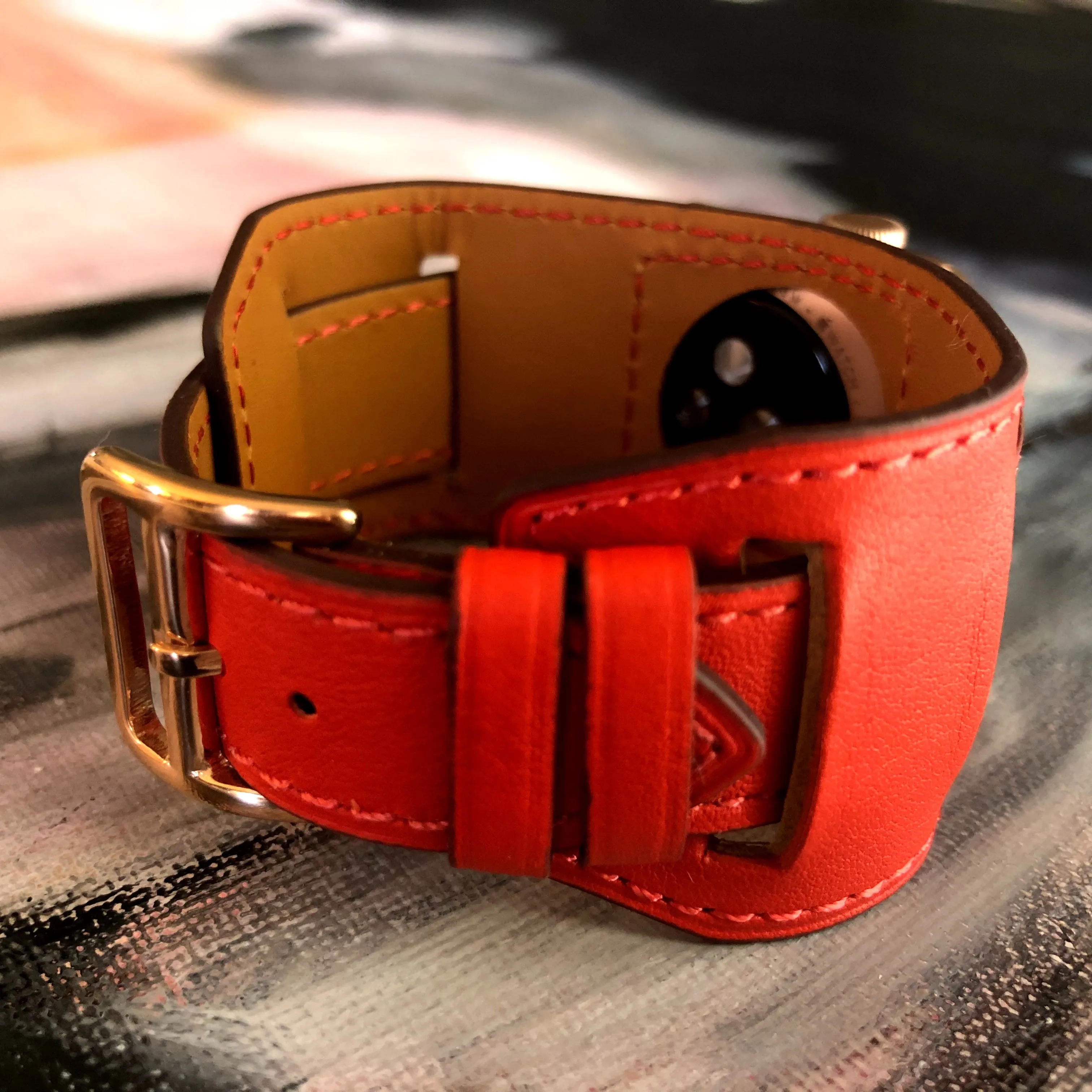 Fire Red Apple Watch Leather Cuff
