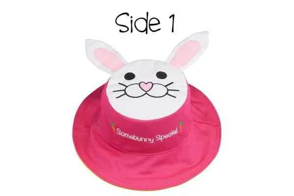 FlapJack Kids UPF50  Reversible Sun Hat -  Bunny / Daisy