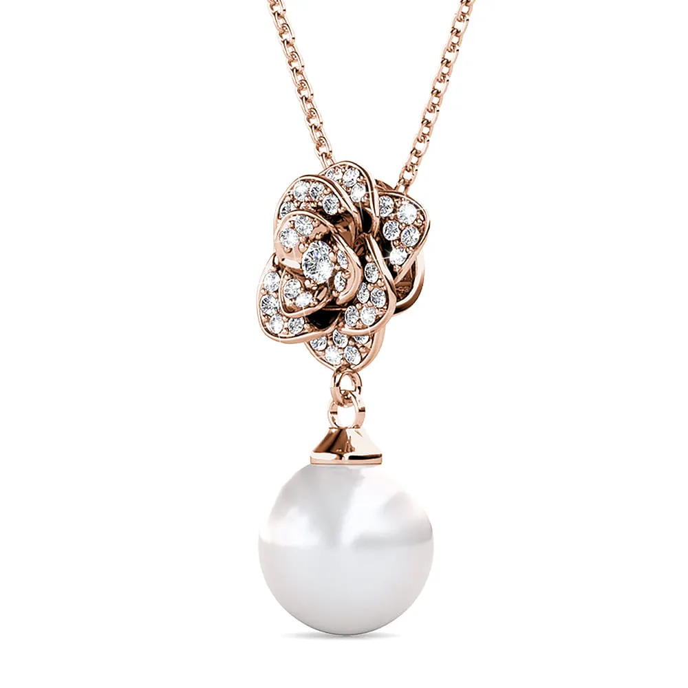 Flower Blush Necklace Embellished with SWAROVSKI® Pearls in Rose Gold