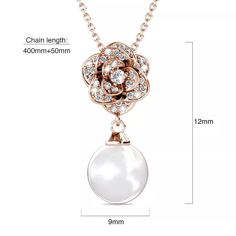 Flower Blush Necklace Embellished with SWAROVSKI® Pearls in Rose Gold
