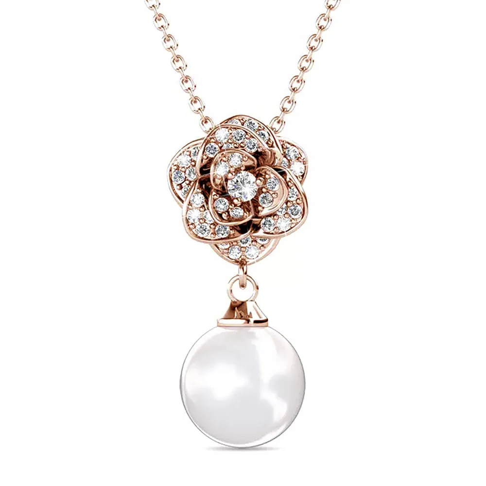 Flower Blush Necklace Embellished with SWAROVSKI® Pearls in Rose Gold