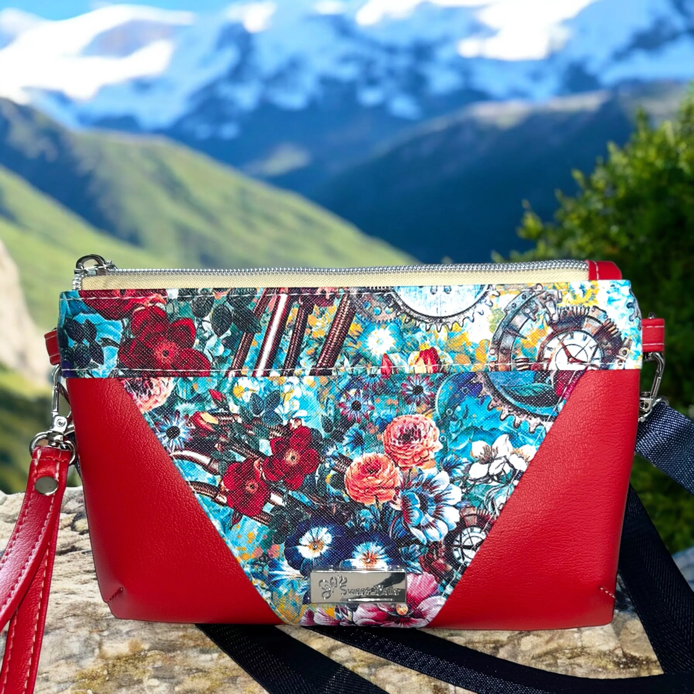 Flower Print Wristlet and Crossbody Bag