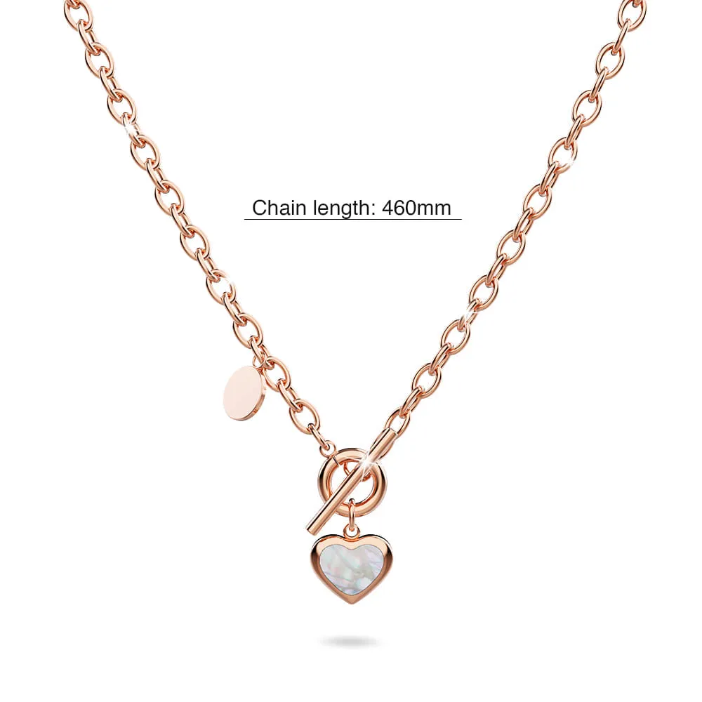 Gloria Chunky Heart Toggle Closure Necklace in Rose Gold