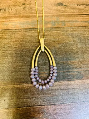 Gold & Purple Shimmer Beaded Long Necklace