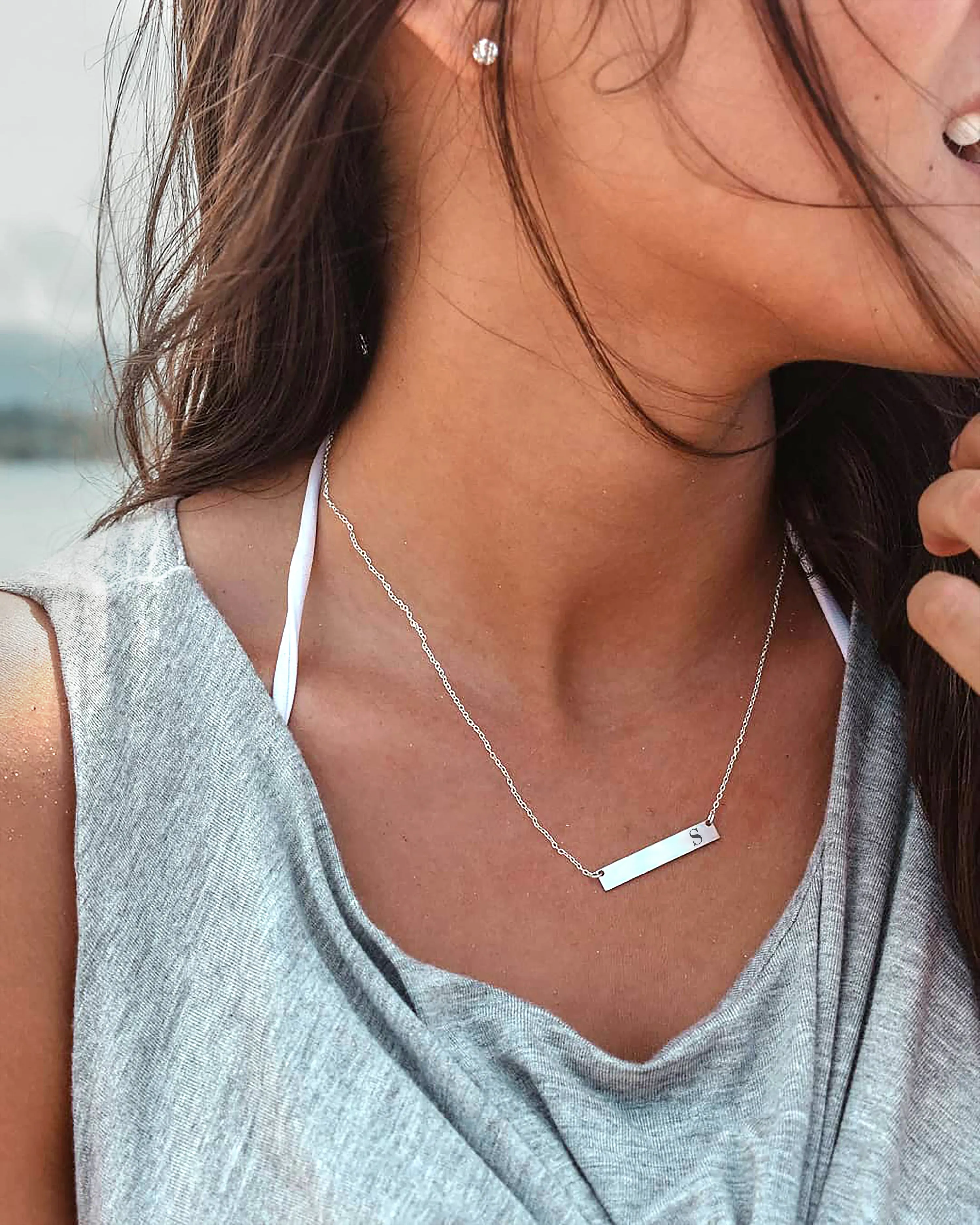 Gold Bar Initial Necklace