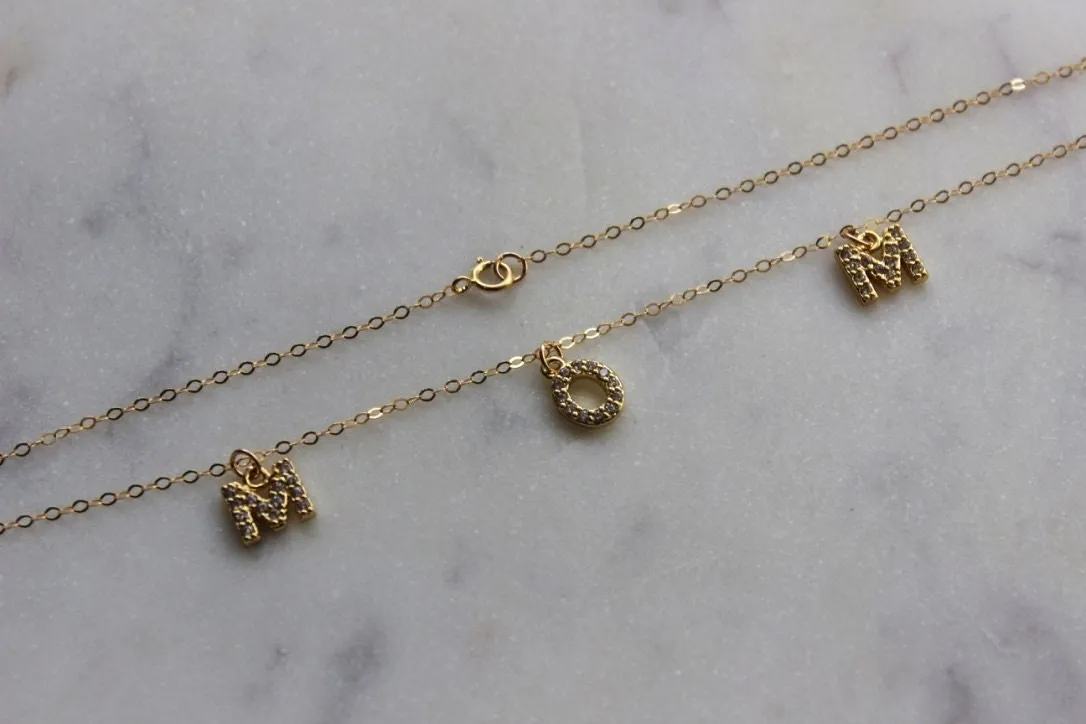 Gold Mom Necklace, Crystal Mom Necklace, Gold Name Necklace, Personalized Jewelry Custom Name Necklace, Gold Letter Necklace, Mama Necklace