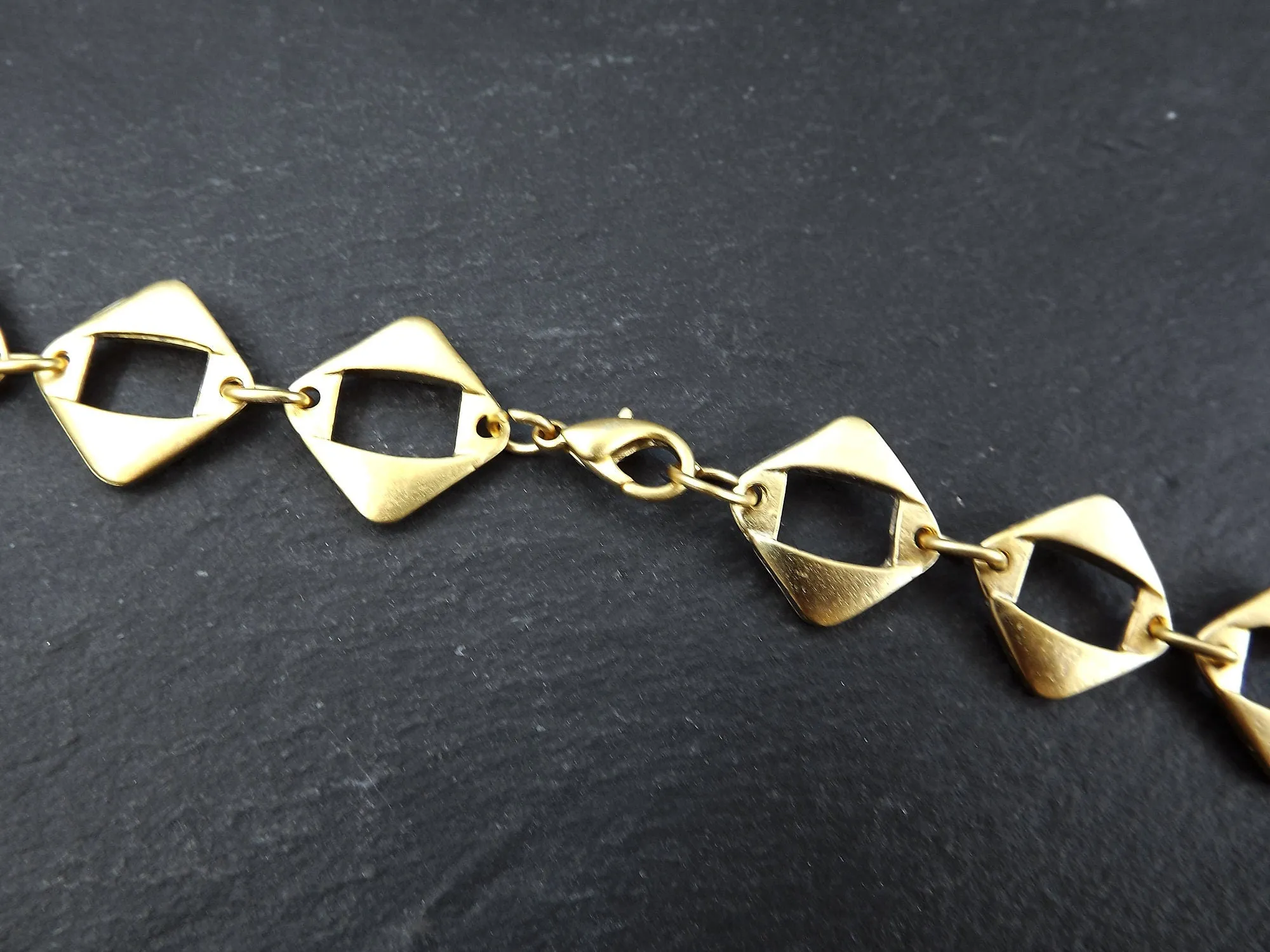 Gold Necklace Chain with Clasp, Chunky Diamond Link, Empty Chain, Blank chain, Necklace Supplies, Non tarnish, 22k Matte Gold Plated, 19"