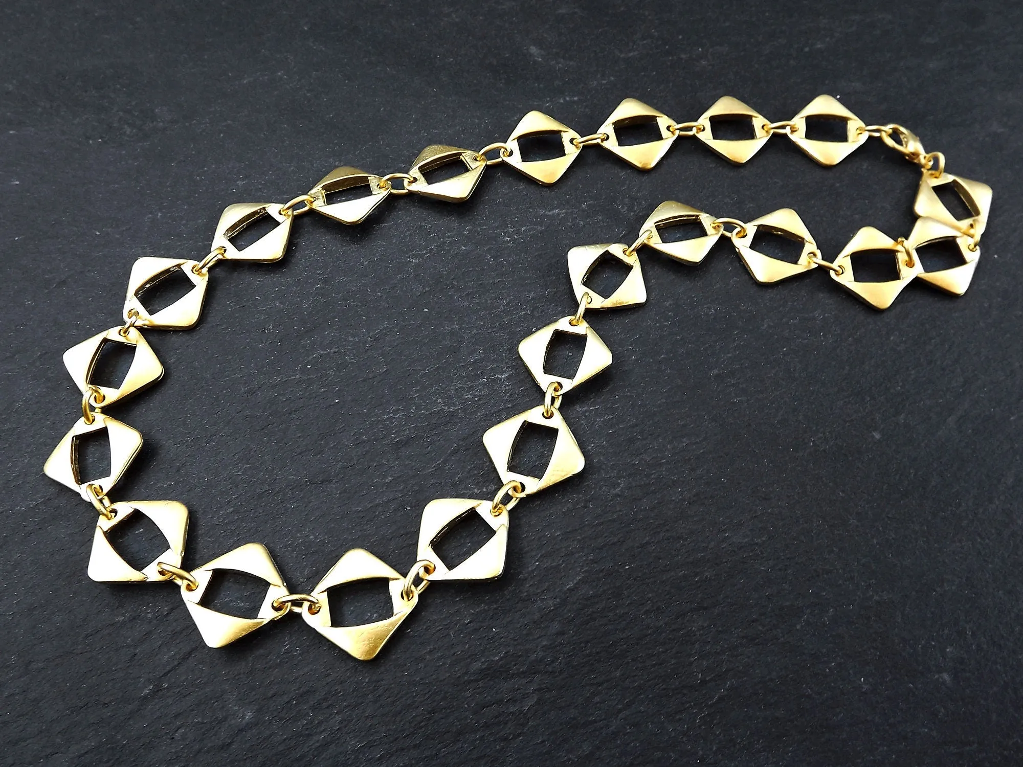 Gold Necklace Chain with Clasp, Chunky Diamond Link, Empty Chain, Blank chain, Necklace Supplies, Non tarnish, 22k Matte Gold Plated, 19"