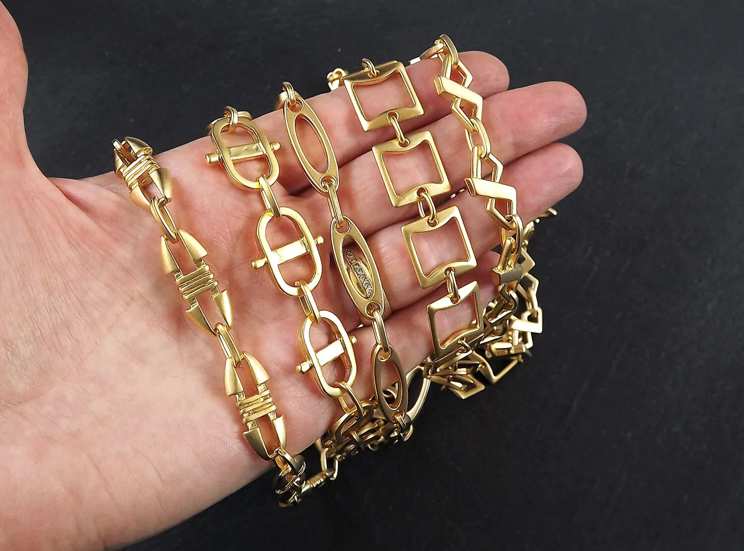 Gold Necklace Chain with Clasp, Chunky Statement Chain, Empty Chain, Blank chain, Necklace Supplies, Square Link, 22k Matte Gold Plated, 19"