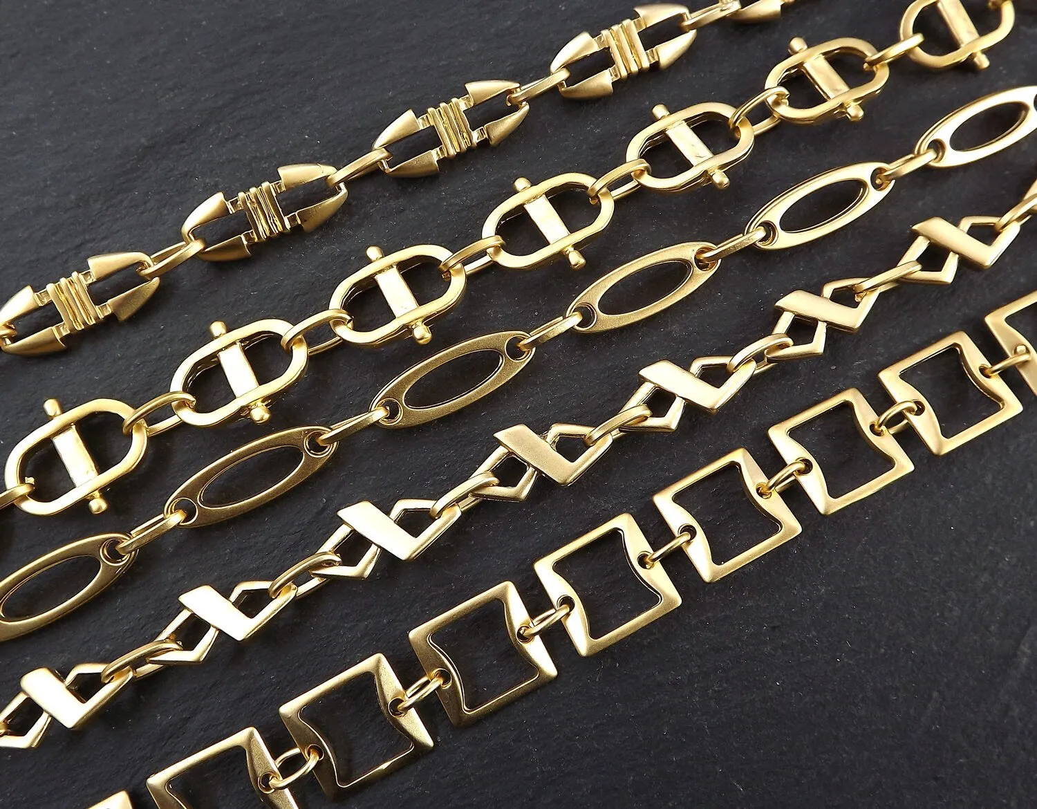 Gold Necklace Chain with Clasp, Chunky Statement Chain, Empty Chain, Blank chain, Necklace Supplies, Square Link, 22k Matte Gold Plated, 19"