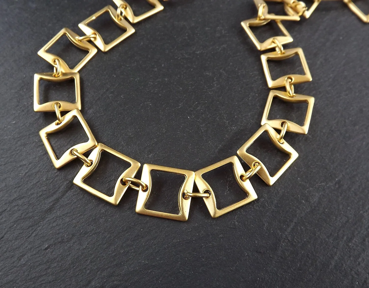 Gold Necklace Chain with Clasp, Chunky Statement Chain, Empty Chain, Blank chain, Necklace Supplies, Square Link, 22k Matte Gold Plated, 19"
