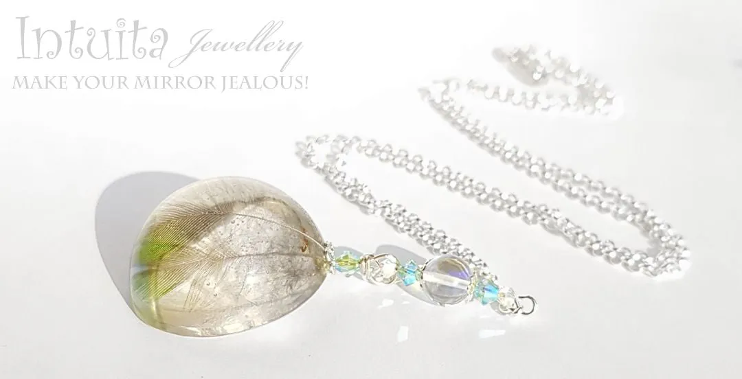Handmade Semisphere Resin Pendant with Real Parrot Feathers Inside