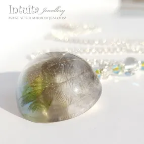 Handmade Semisphere Resin Pendant with Real Parrot Feathers Inside