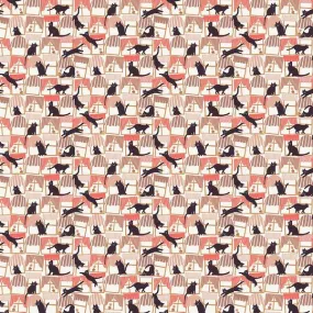 Hats For Cats - Window Cats Peach - Paintbrush Studio Cotton Fabrics