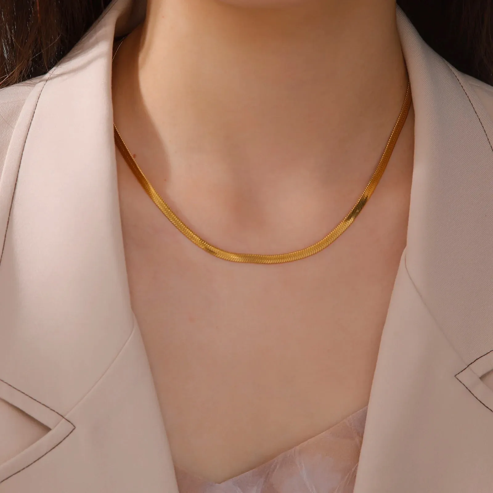 Herringbone Snake Chain Stainless Steel Necklaces for Women Men 2mm/3mm/4mm/5mm Wide Gold Silver Color Flat Style Jewelry