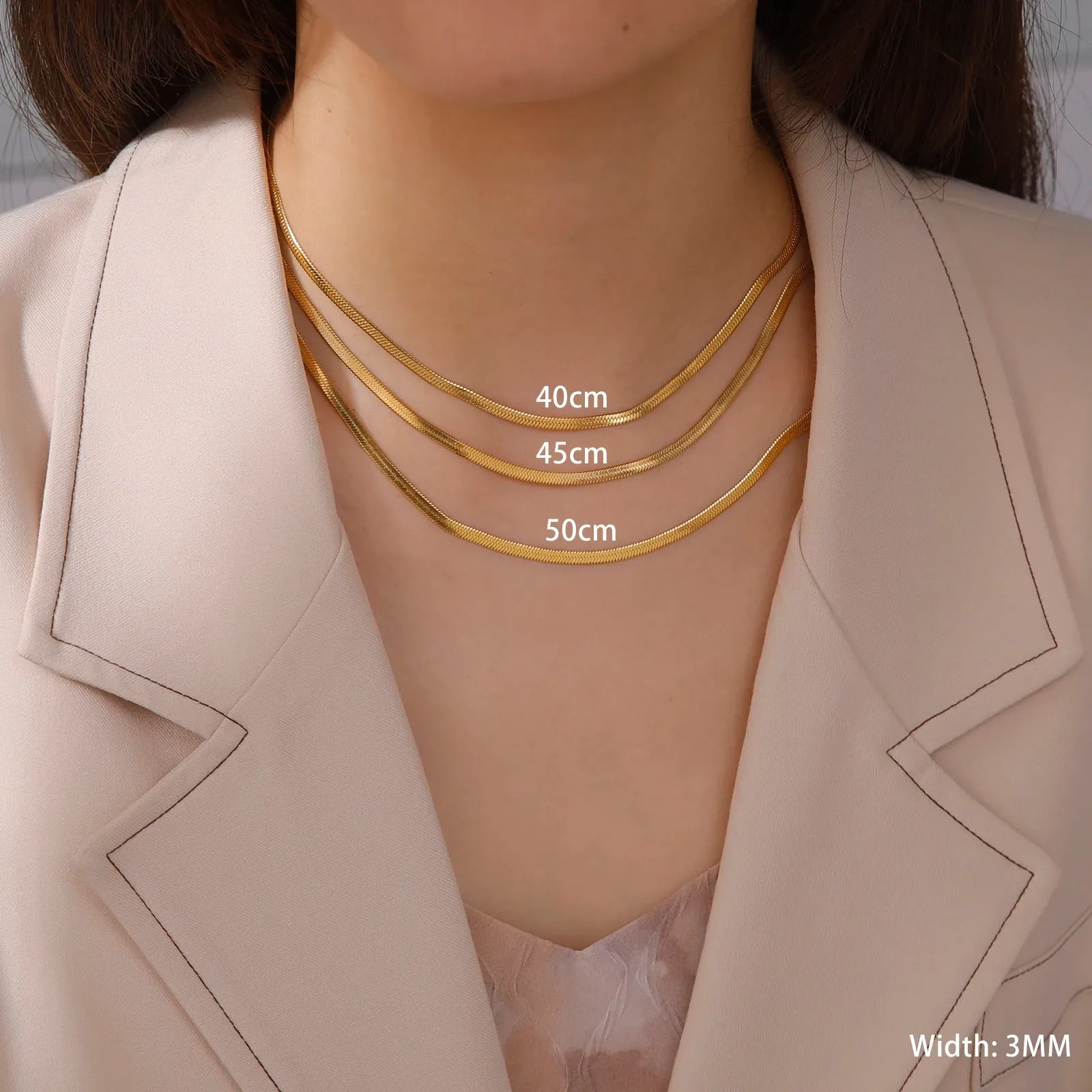 Herringbone Snake Chain Stainless Steel Necklaces for Women Men 2mm/3mm/4mm/5mm Wide Gold Silver Color Flat Style Jewelry