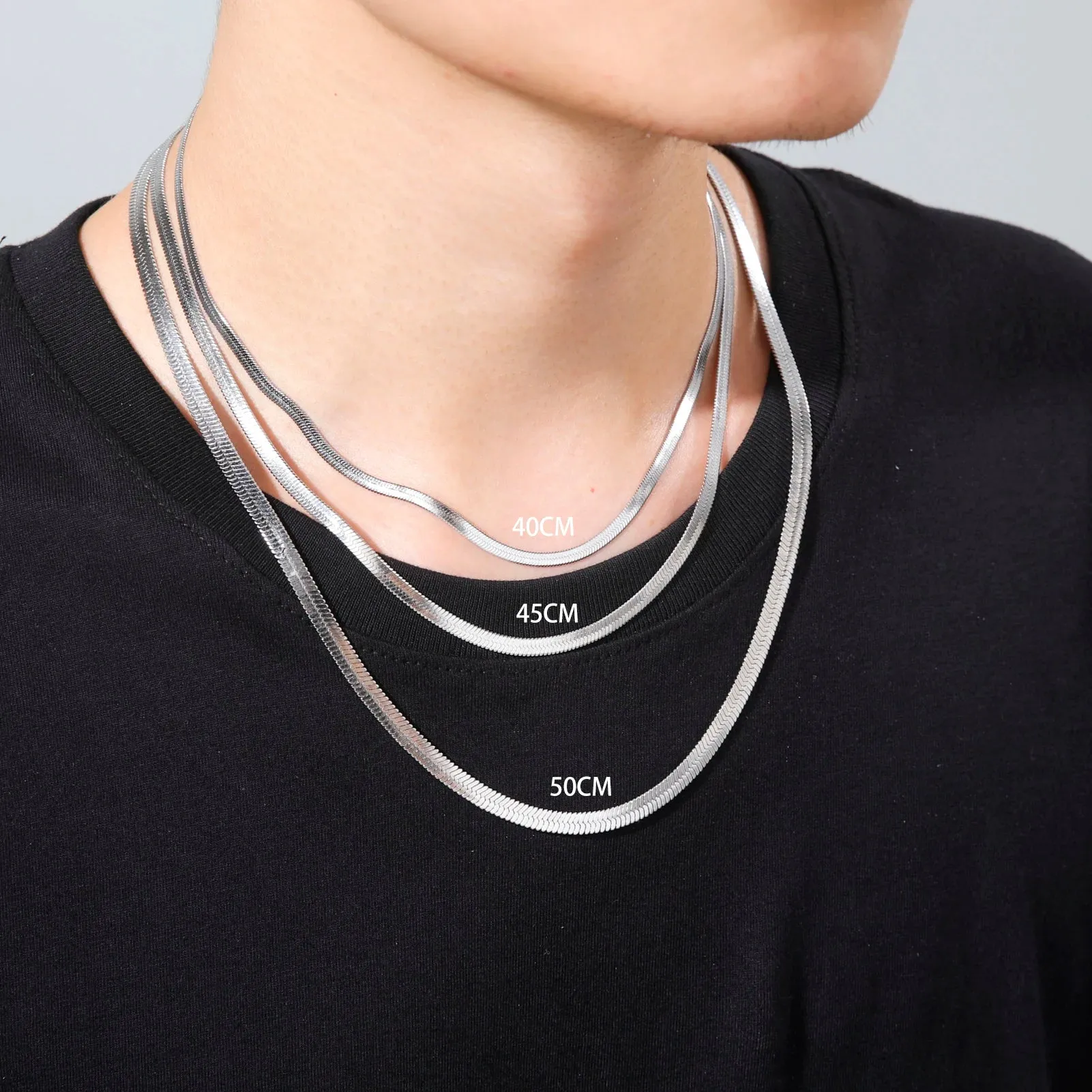 Herringbone Snake Chain Stainless Steel Necklaces for Women Men 2mm/3mm/4mm/5mm Wide Gold Silver Color Flat Style Jewelry