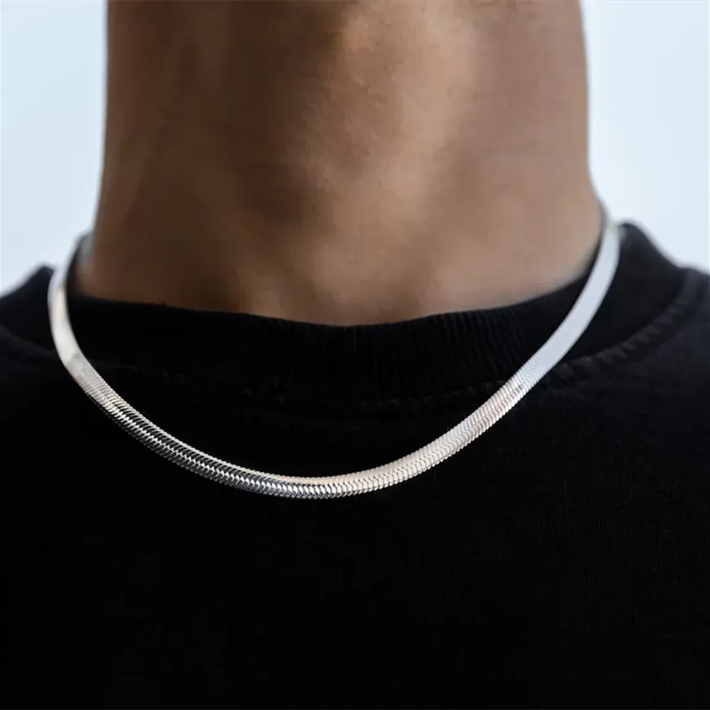 Herringbone Snake Chain Stainless Steel Necklaces for Women Men 2mm/3mm/4mm/5mm Wide Gold Silver Color Flat Style Jewelry