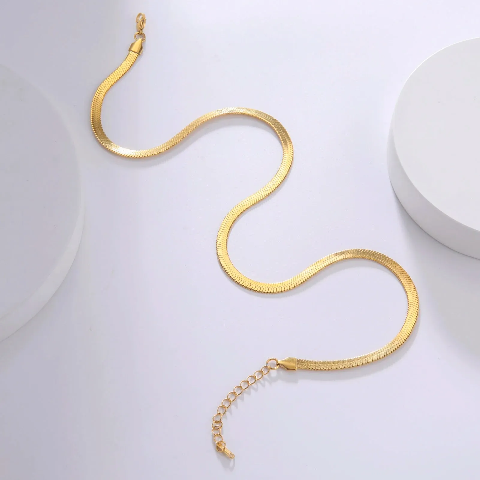 Herringbone Snake Chain Stainless Steel Necklaces for Women Men 2mm/3mm/4mm/5mm Wide Gold Silver Color Flat Style Jewelry