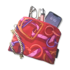 Horse Bit Red Vintage Silk Scarf Grand Wristlet Bag