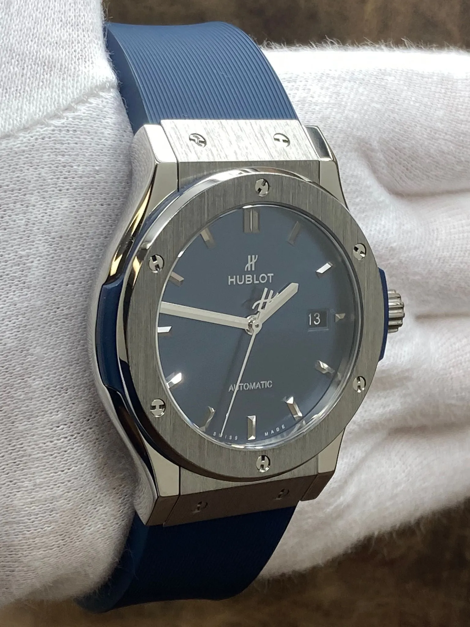 Hublot Classic Fusion 45mm Titanium 511.NX.7170.LR Blue Dial Automatic Men's Watch