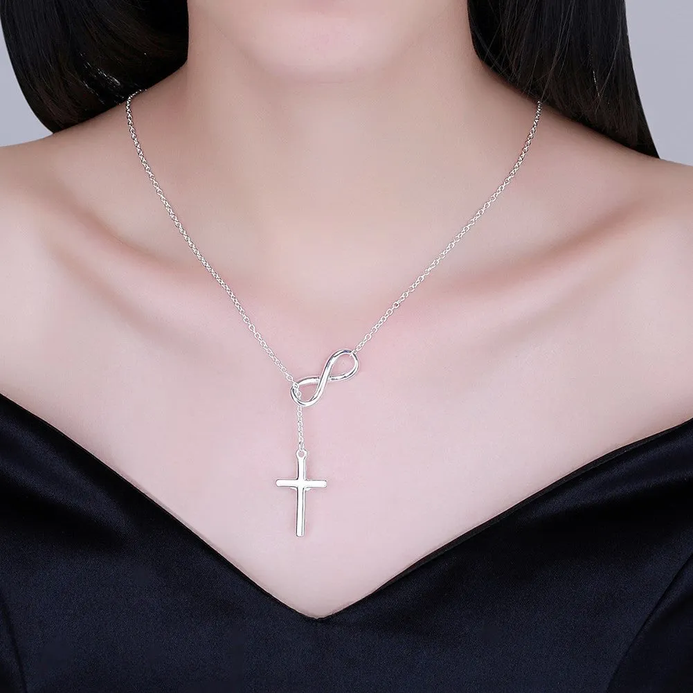 Infinity Cross Jesus Necklace in 18K White Gold Plated