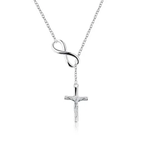 Infinity Cross Jesus Necklace in 18K White Gold Plated