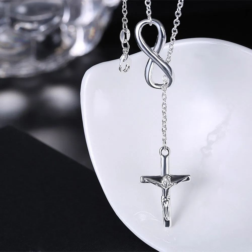 Infinity Cross Jesus Necklace in 18K White Gold Plated
