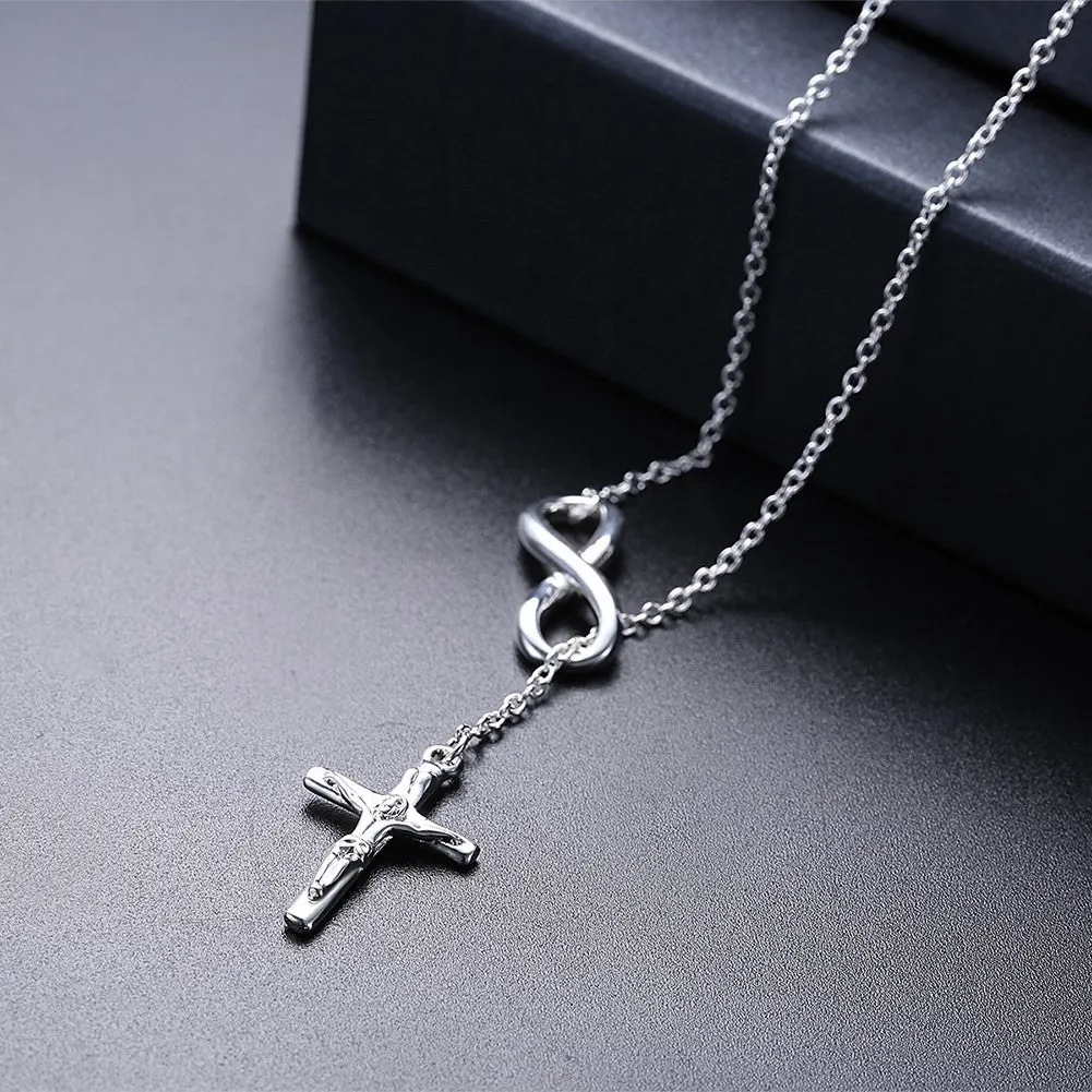 Infinity Cross Jesus Necklace in 18K White Gold Plated