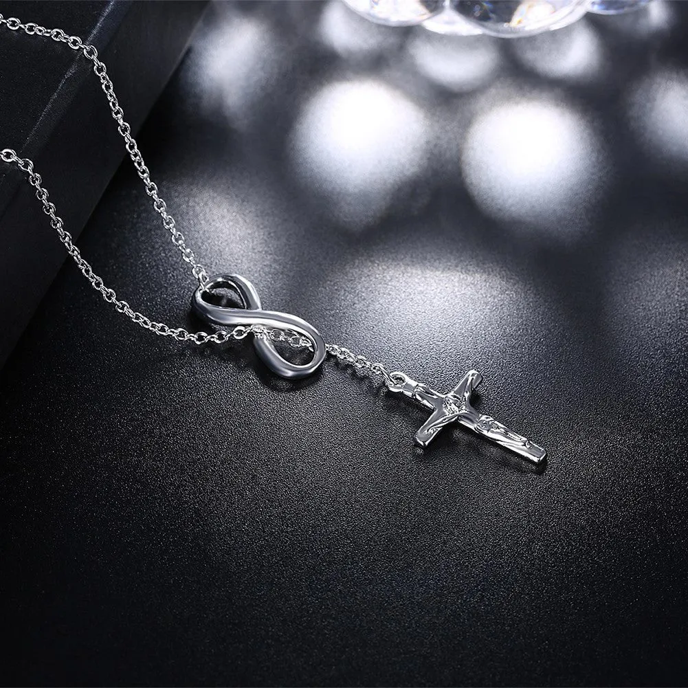Infinity Cross Jesus Necklace in 18K White Gold Plated