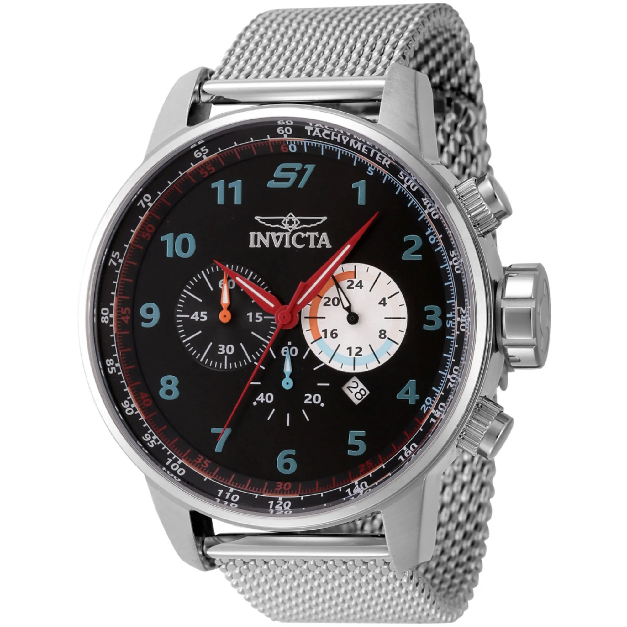 Invicta Men's Chrono Watch - S1 Rally Black Dial Silver Tone Mesh Bracelet | 44947
