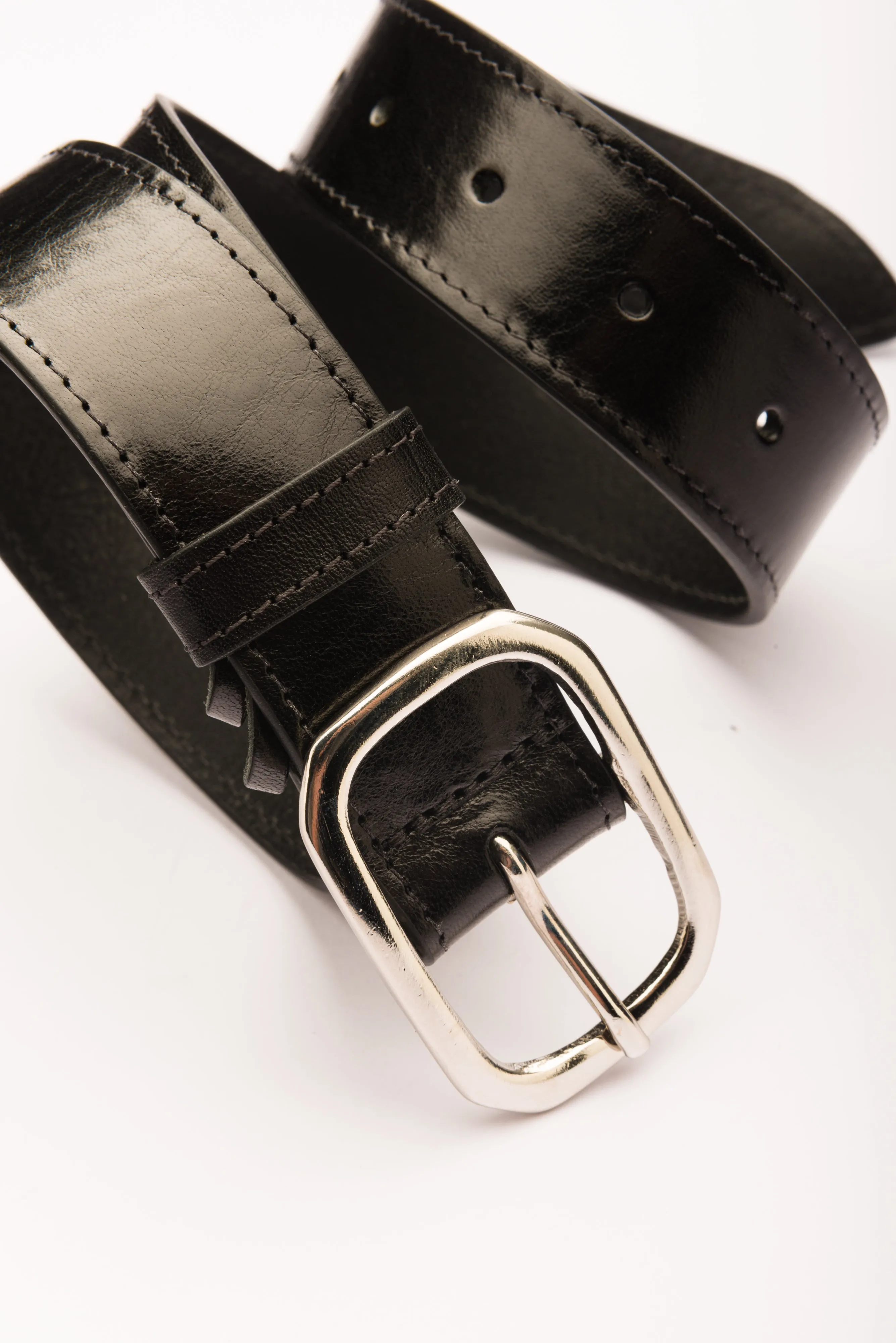 Isabella black leather silver buckle waist belt