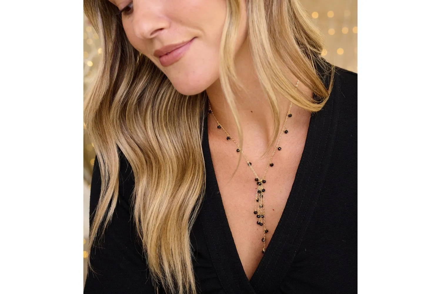Ivy Black Spinel Lariat Gemstone Necklace